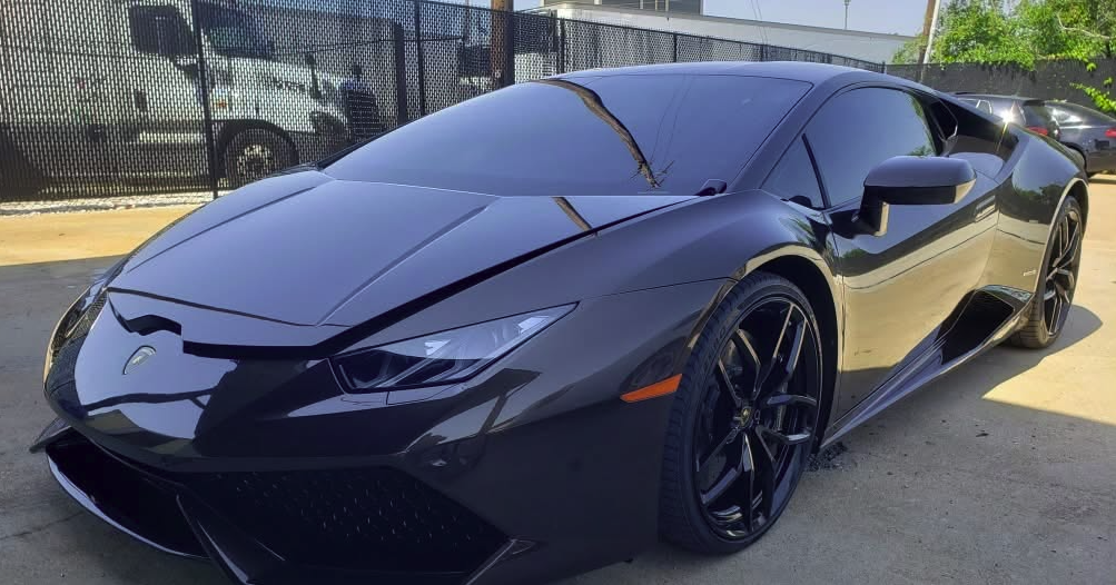 Black Lamborghini detailed at LS Connections auto body shop